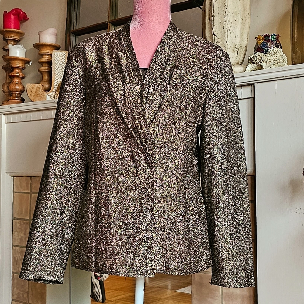 Vintage Koret gold metallic single button blazer, size 14.